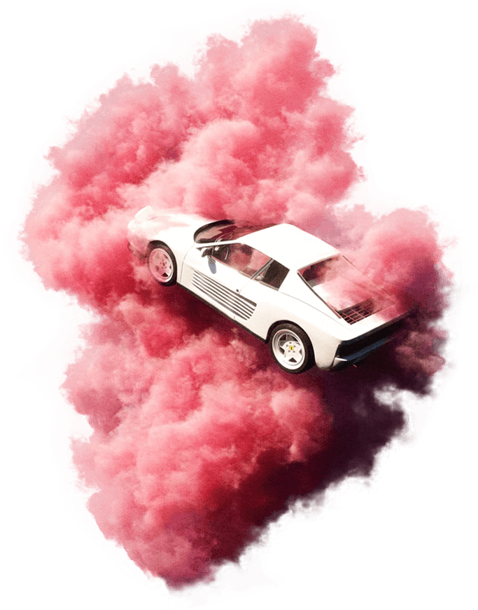 Creative Car crushing pink cloud